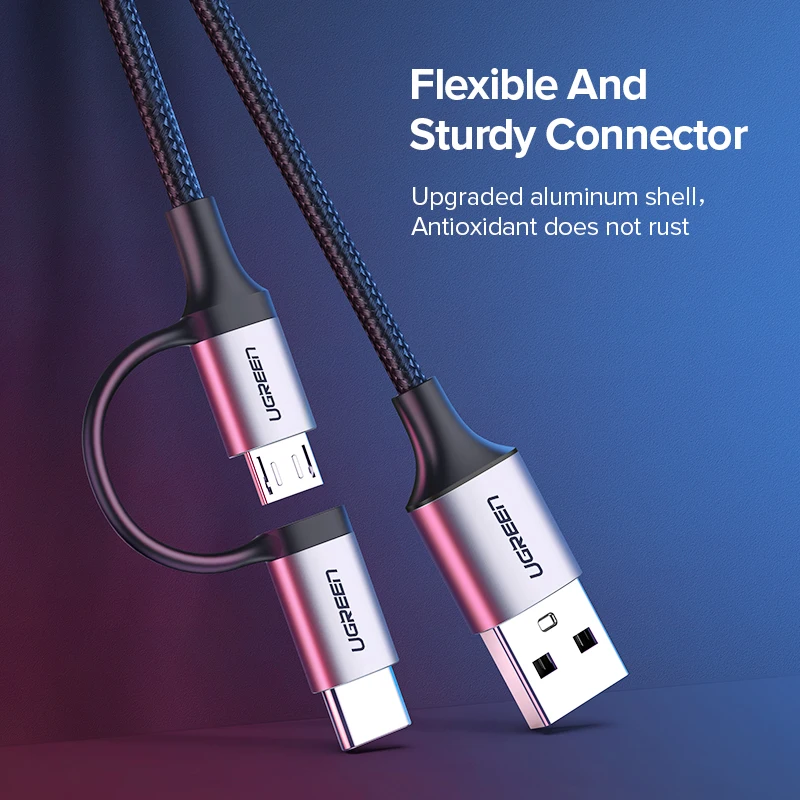 Кабель Ugreen USB Type C для Samsung Galaxy S10 S9 2 в 1 кабель Micro быстрой зарядки и передачи данных