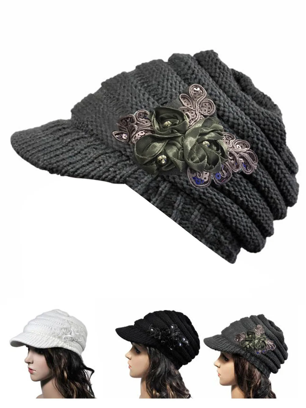 Модная Корейская версия новой осенней и зимней дамской шапки с полями и аппликацией из блесток eanie вязаная Лыжная шапка, сохраняющая тепло шапки