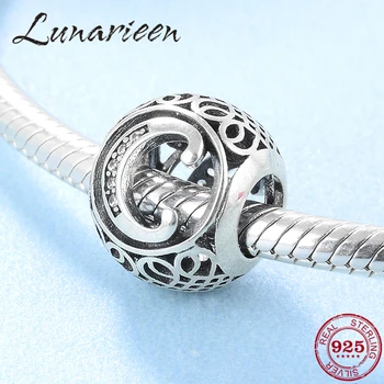 

New 925 Sterling Silver Fashion DIY transparent zircon letter C beads Fit Original europeu Charms Bracelets making