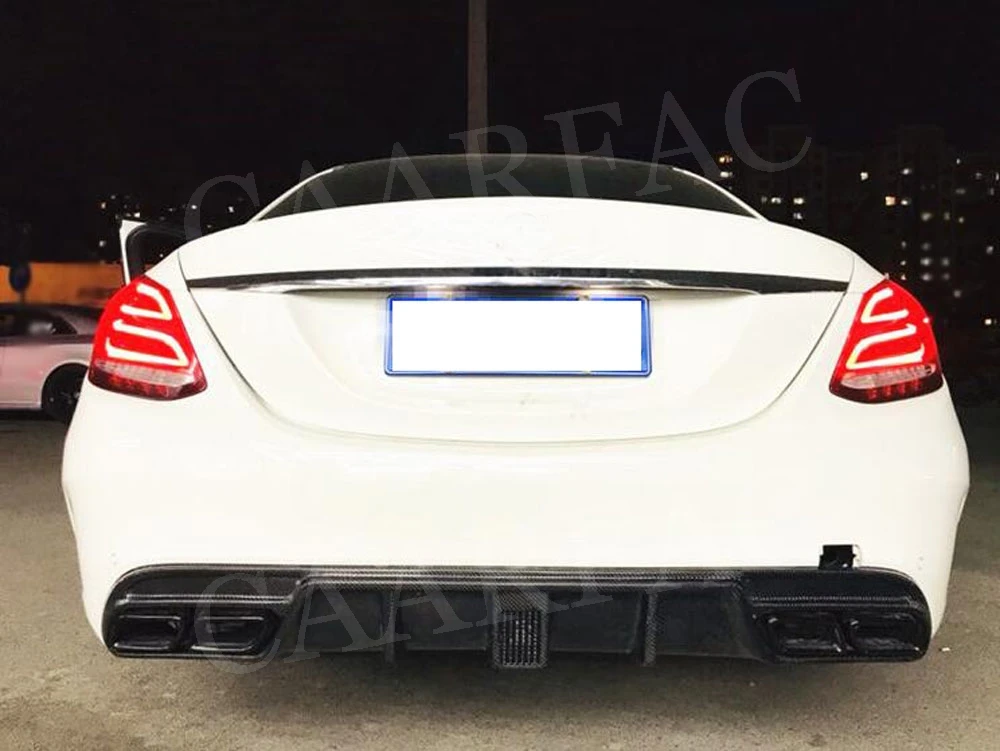 Карбоновый задний бампер для губ с светодиодный подсветкой для Benz C class W205 4 двери C180 C200 C300 C63- 4 выхода заднего диффузора