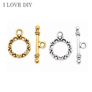 

30 Sets Tibetan silver Lacework Circle Toggle Connectors For Jewelry Making Bracelets
