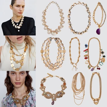 

Dvacaman ZA Large Shell Choker Necklace 2020 New Bohemain Natural Stone Pendant Necklace Women Metal Geometric Necklace Jewelry