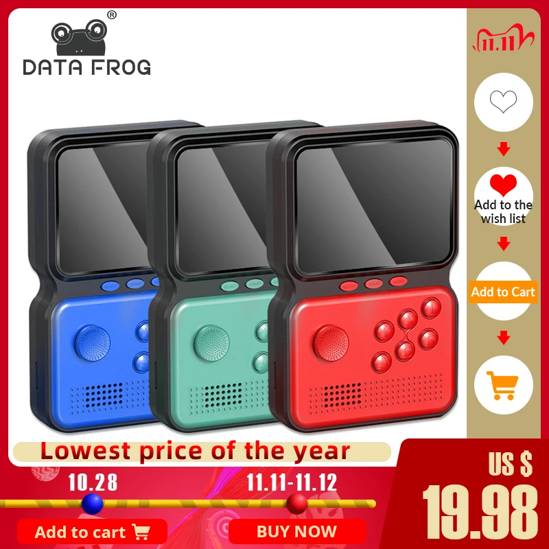 

DATA FROG Portable Handheld Game Console 16-Bit Video Games 3.0 Inch Mini Retro Game Controller Built-in 900+ Classic Games