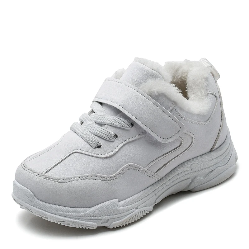 Новая зимняя детская спортивная обувь, детские повседневные плюшевые кроссовки для мальчиков, модные белые и черные ботинки для детей 3, 4, 5, 6, 7, 8, 9, 10, 11, 12 лет - Цвет: white