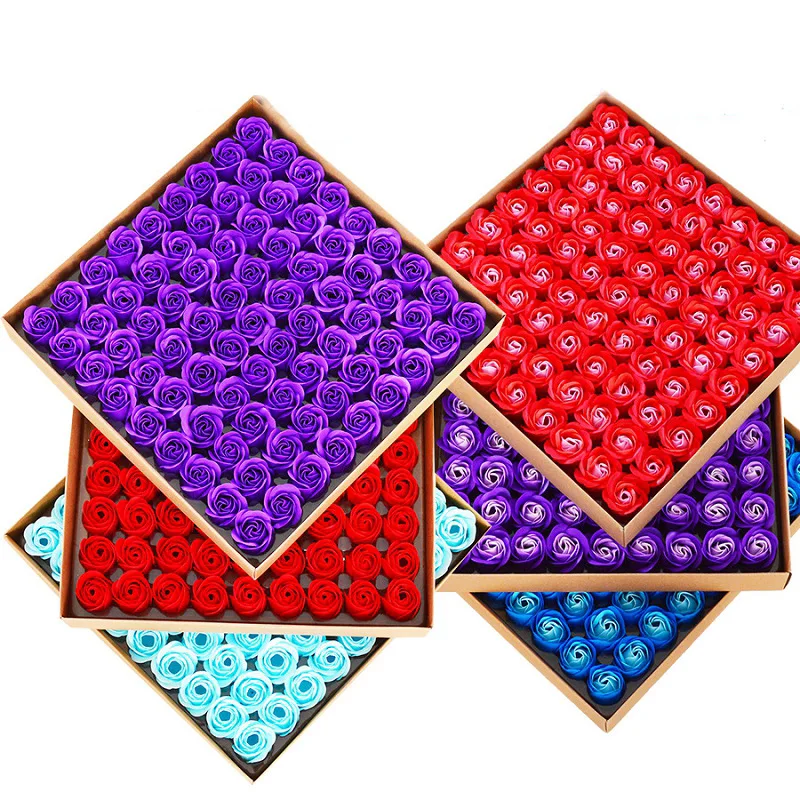 

54pcs of 4x3.5cm Soap artificial flower 3 layer roses floral body bathing table decoration gift for birthday wedding christmas