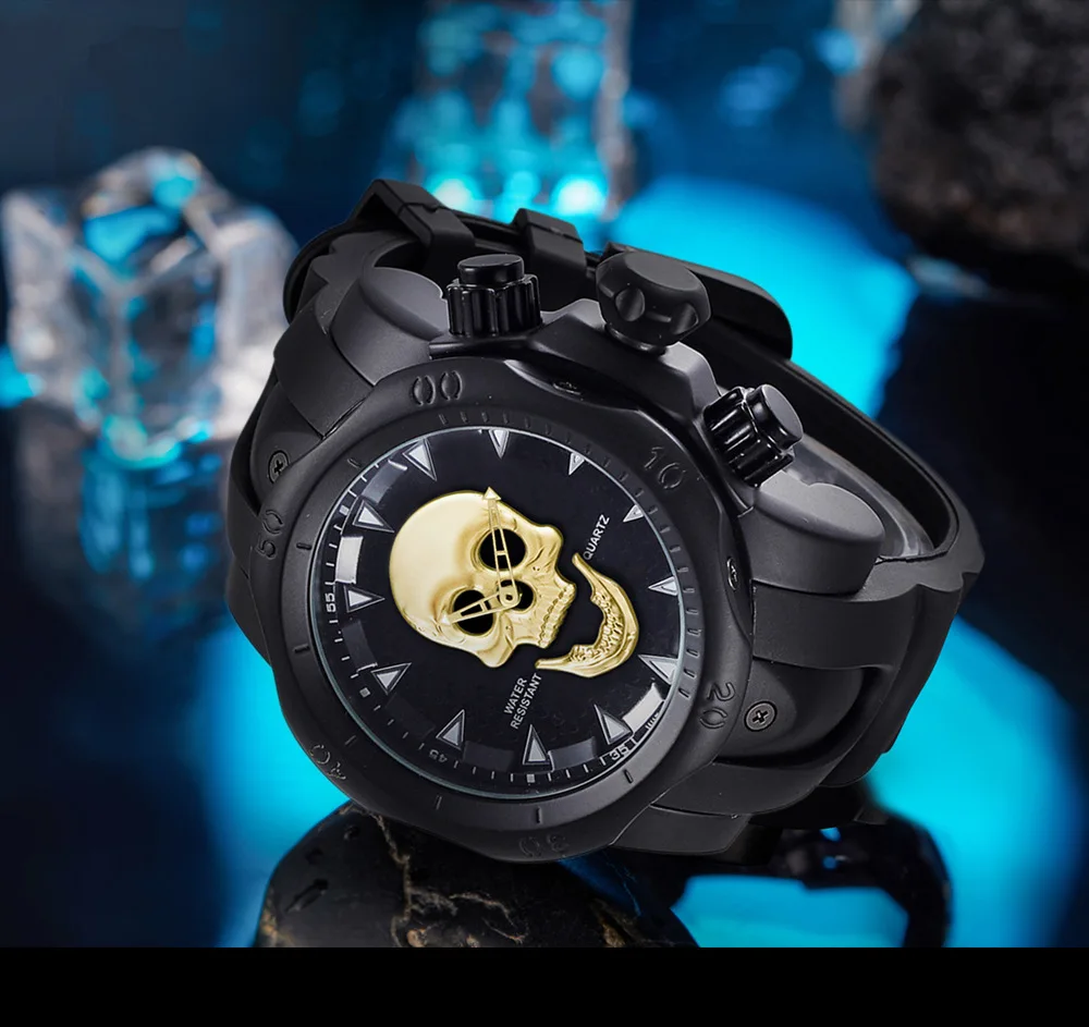 Модные мужские кварцевые часы VAVA VOOM с черепом, деловые спортивные часы с силиконовым ремешком, золотые водонепроницаемые наручные часы, Прямая поставка