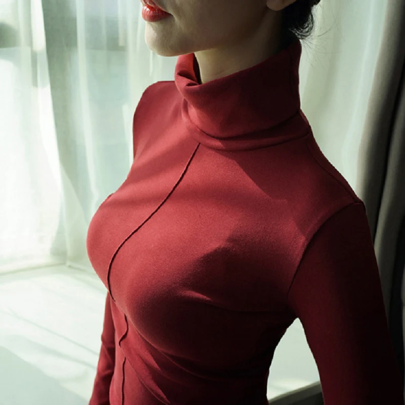

2019 TOPPICK Women Autumn Winter Turtlenecks Women Thin Outer Wear Solid Color Slim Bottoming Sweater Pullover Shirt Plus Size