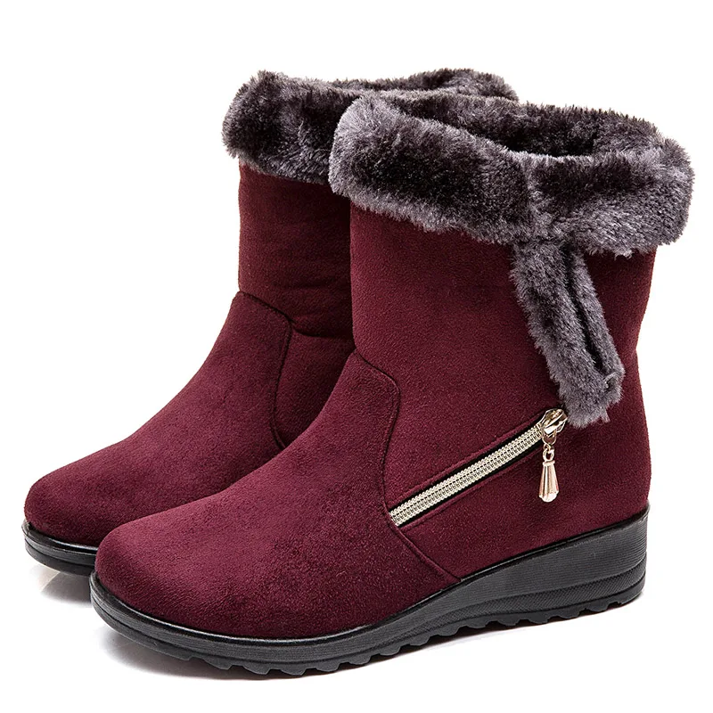 Wine Red Женские сапоги на платформе; зимние сапоги на каблуке; зимние сапоги из искусственной замши; женская зимняя обувь до середины икры; женские ботинки; большой размер 43 - Цвет: Wine Red