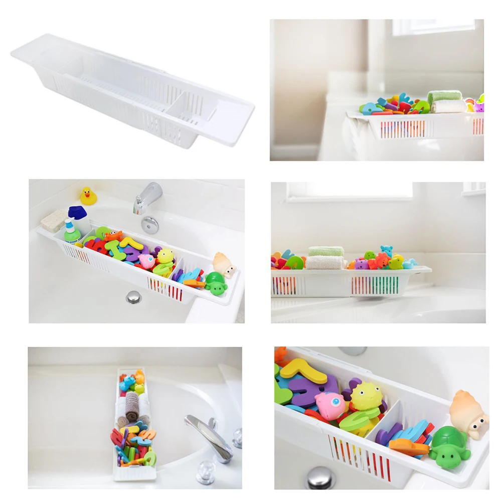 Retractable Multifunction Bathroom Storage Bracket, Bathtub Caddy Tray Basket, Drain Shelf Rack, Bath Toys Organizer
