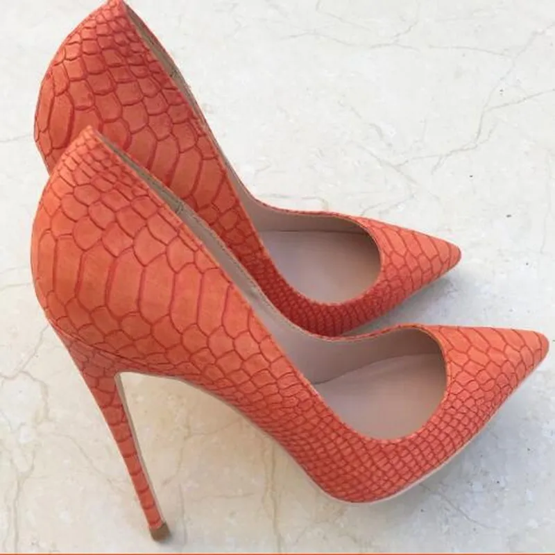 

Brand Fashion New Pointed Orange High-heeled Exquisite Snake Pattern Elegant Single Shoes 12cm High Heel Ladies Party Shoes Pump