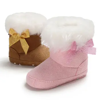 

0-18Month Cute Newborn Baby Girl Bow Anti-Slip Soft Slipper Shoes Warm Snow Boots