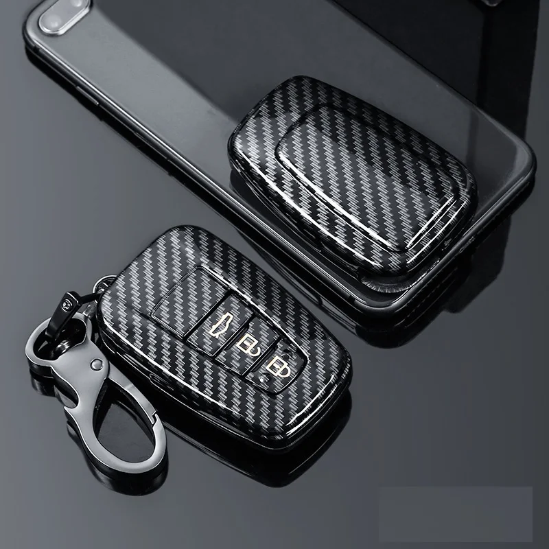 

Glossy Carbon fiber ABS Car Remote Key Case Fob Cover For Toyota Camry Corolla C-HR CHR Prado RAV4 Prius 2018 2019