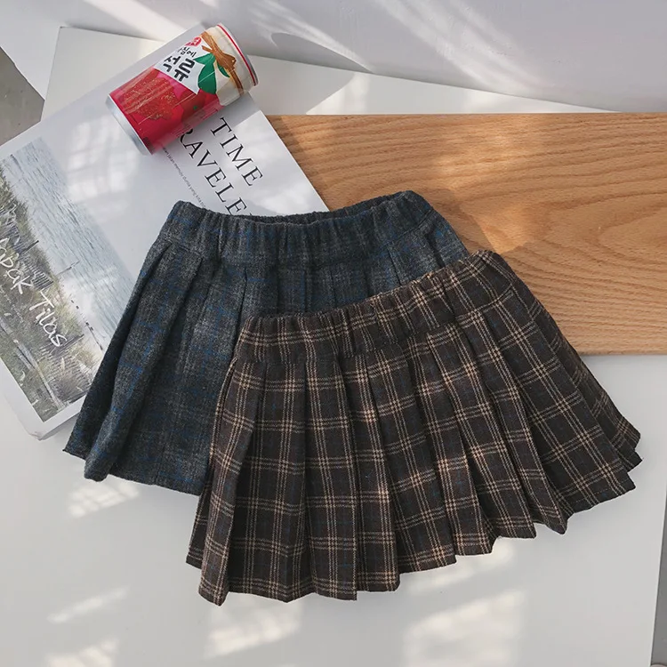 Осень-зима; милые модные флисовые плотные плиссированные юбки в клетку для девочек; Хлопковая универсальная повседневная юбка для маленьких девочек; 2 цвета