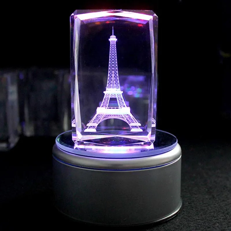 Supprise Girl Boy Friend Birthday Presents 3D Eiffel Tower Crystal Cube with LED Light base Home Decoration Crfat Status 5