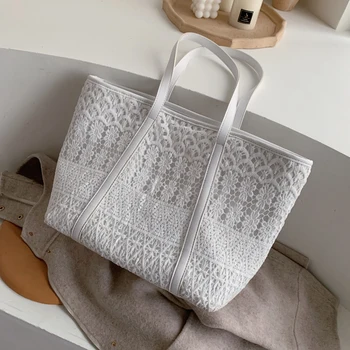 

Elegant Female Tote Bag 2019 Winter New Quality Women's Designer Handbag Lace Flowers High capacity Shoulder Bag Shopping bags