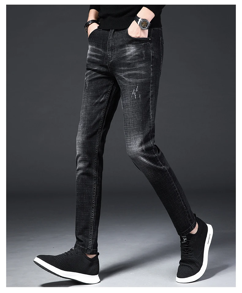 BINHIIRO, осенние мужские джинсы, одноцветные, микро-эластичные, классические джинсы, мужские прямые, тонкие, модные, джинсовые брюки, мужские, новинка, K009