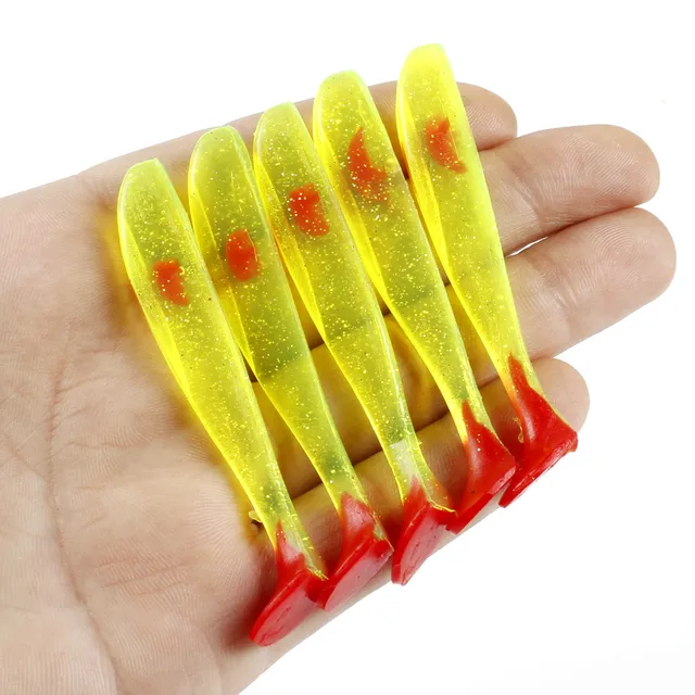 5pcs/Lot Soft Lures 50mm 70mm T Tail Jigging Fishing Lures Wobblers Tackle Double Color Bass Pike Aritificial Silicone Swimbait 6