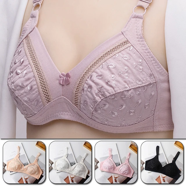Flower Wireless Push up Bra Big Cup For Big Breasted Women Fat Full  Coverage Thin Wire