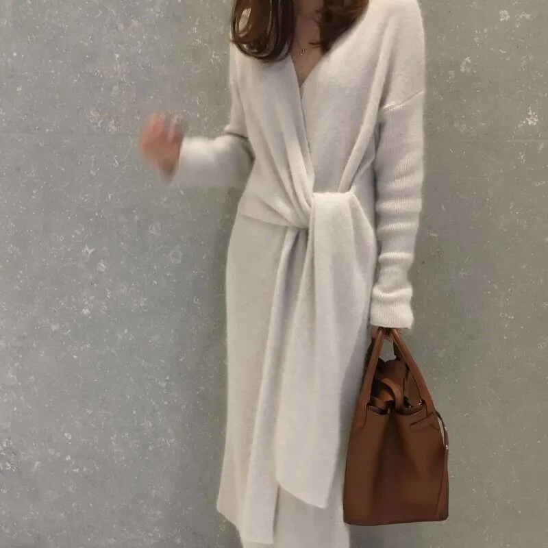 Rugod novo coreano com cinto longo camisola