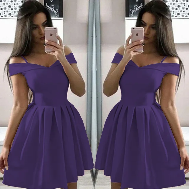 Women Summer Dress Plus Size Solid Color Short Sleeve Female Casual High Waist Oversize Mini Dresses Clothes vestidos S-3XL purple