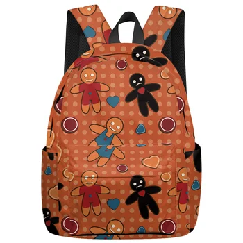 

Christmas Themed Gingerbread Pattern Backpack For Teenage Travel Bags School Bags Backpack Interior Key Chain Holder