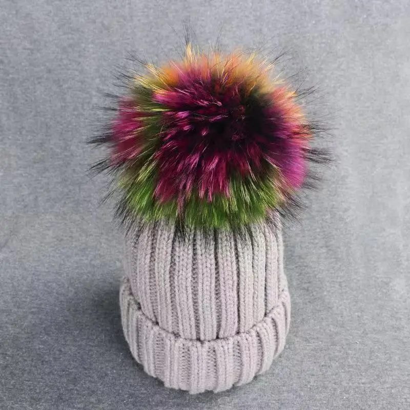 Зимняя кепка для мальчиков, девочек Gorro, защищающая малыша от солнца и Лана шерсти Цвет меховым помпоном, головные уборы, вязаная шапка, детская зимняя теплая шапка Для женщин Головные уборы Skullies