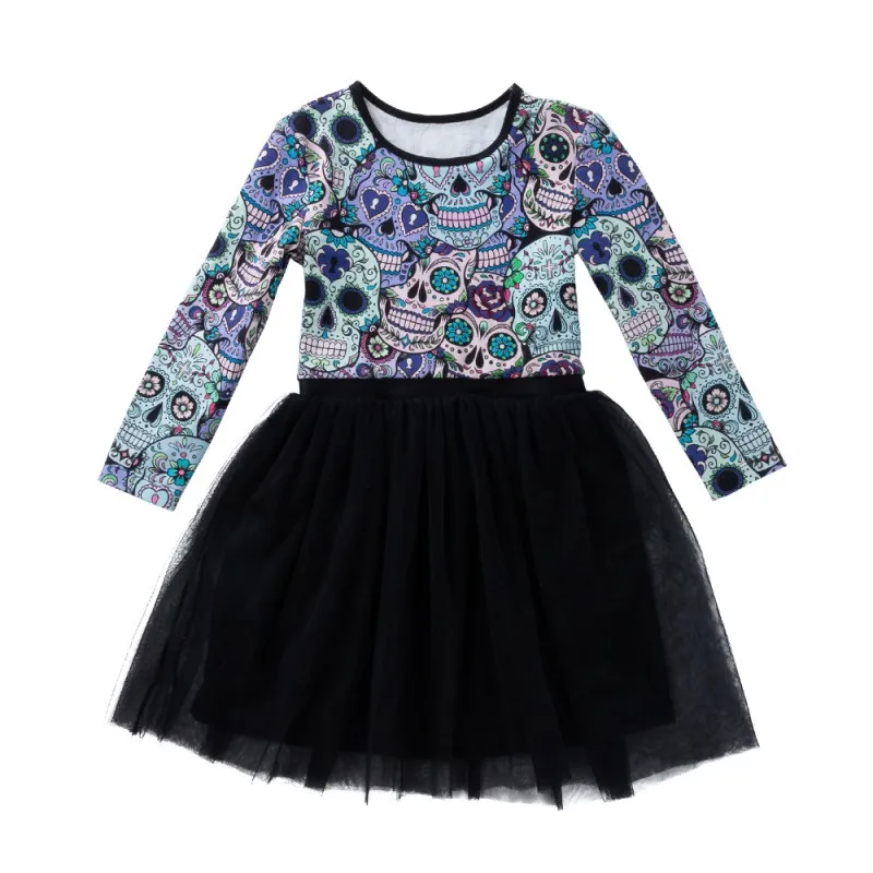 

Toddler Baby Girl Halloween Clothes Cartoon Pattern Long Sleeve Princess Dress Lace Tutu Skirt Outfits