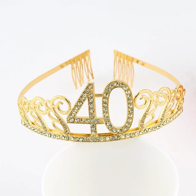 Gold 30 40 50 60 Crystal Birthday Queen Tiara Birthday Crown for Women 30th 40th 50th 60th Birthday Party Decoration Cake Topper Gold 40 tiara