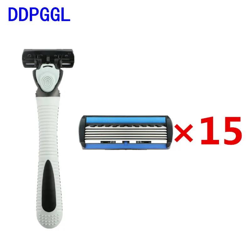 

DDPGGL 1 Holder 15pcs Blades Disposabe Men Shaver Razor Blade 6 Layer Razor Blade for Men Replaceable Blade For Personal Care