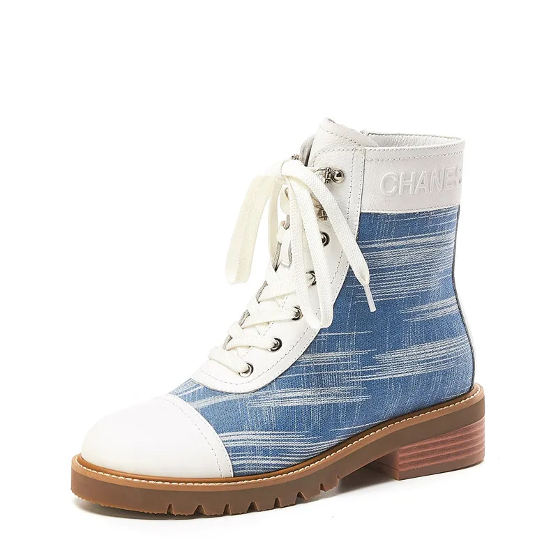 blue ASUMER new genuine leather boots women round toe zip ladies ankle boots square heels mixed colors prom autumn winter boots - Цвет: blue