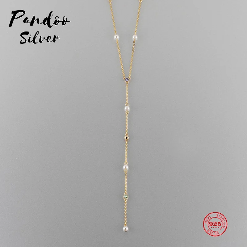 

PANDOO Fashion Charm Pure 925 Silver Original 1:1 Copy, Charming Charming Shiny Tassel Wild Necklace Female Luxury Jewelry Gifts
