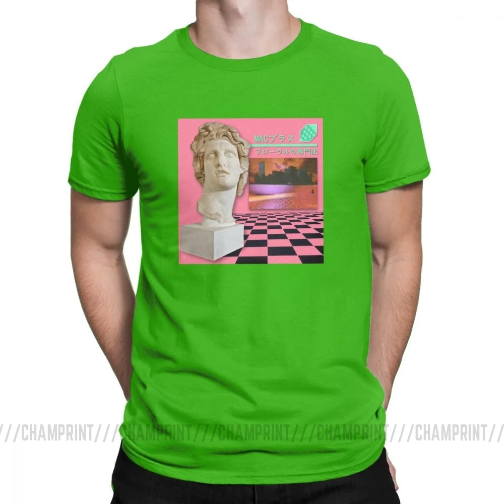 Мужские футболки, Macintosh Plus, цветочный шопп, для отдыха, короткий рукав, испаритель, футболка, вырез лодочкой, топы, хлопок, футболка с принтом - Цвет: Зеленый