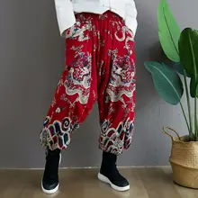 Зимние теплые штаны Crago с большим шаговым швом, утолщенные флисовые штаны для бега с эластичной резинкой на талии, утепленные национальные свободные брюки с низким шаговым швом, мешковатые штаны