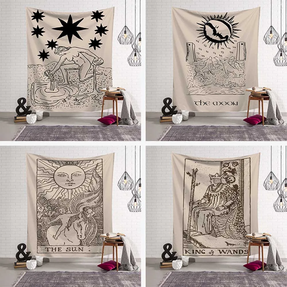 

Tarot Card Tapestry Wall Hanging Astrology Divination Bedspread India Mandala Carpet Moon Home Cloth Beach Mat Mural Decoration