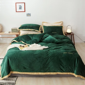 

3pcs/4pcs Soft Winter Thick Warm Bedding Set Crystal Velvet Duvet Cover Set Pillowcase Solid Fleece Comforter Bedclothes