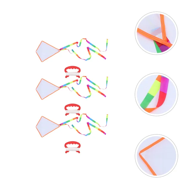 3 Sets DIY Easy to Fly Long Tail Kites Painting Blank Kites with Swivel Line 2