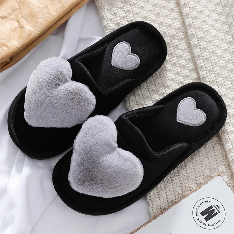 fur house slippers 2021 Slippers Women Winter Heart Shoes Woman Slides Plush Home Slippers Ladies Indoor House Shoes Winter Warm Fur Slippers Winter Warm Home Slippers Waterproof House Slippers