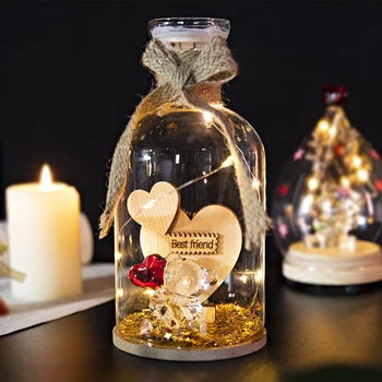 

H&D Crystal Love Bear Figurine with LED Light in Glass Sealing Dome Art Glass Collection Home Decor Souvenir Gift for Frindship