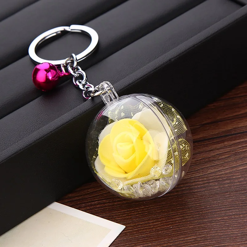 Модная роза цветок кристалл брелок металлический колокольчик автомобильный брелок подарок для девочки женская сумка Шарм брелок Ключи Подвеска Аксессуары