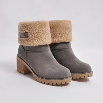 

Pop Women Boots Winter Outdoor Keep Warm Fur Boots Women Snow Thick Heel With Round Head Thick Fur Botas Mujer