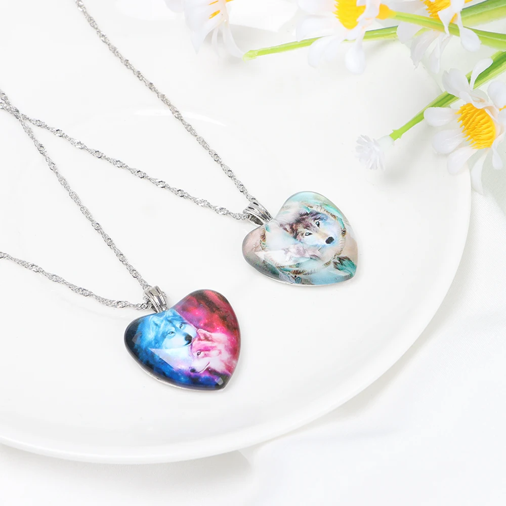 1Pc Siberia Wolf Head Necklace Snow Mountain Jewelry Pendant Crystal Convex Chain Round Glass Gift For Man 2021 | Украшения и