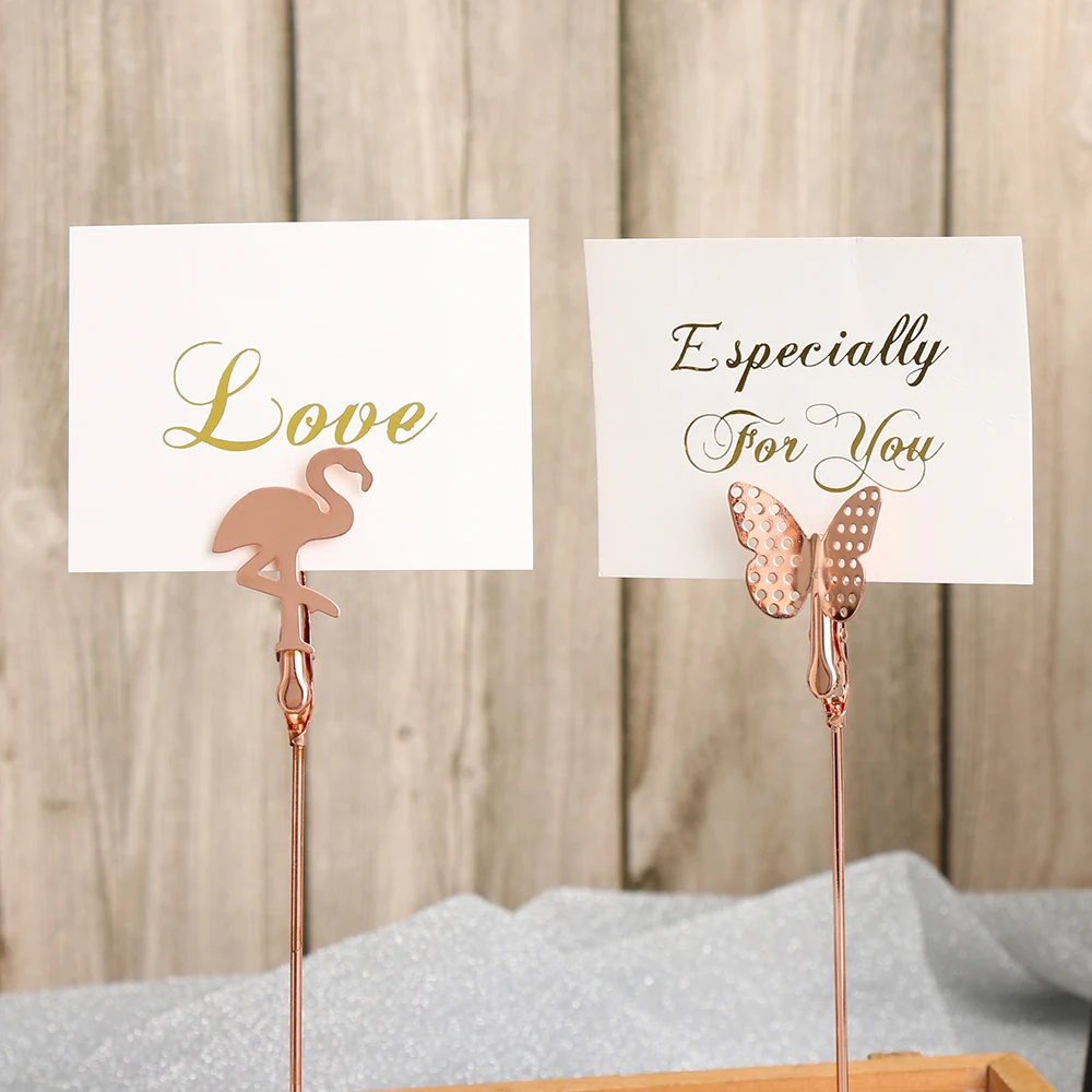 Card Holder 1PC Romantic Butterfly Flamingo Shape Card Holder Photo Metal Clip Table Stand Clamps Stand Wedding Supply Home Desktop Decor