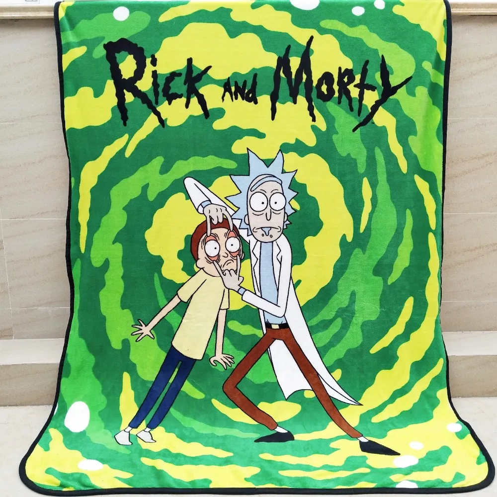 Одеяло 150x120 см с рисунком аниме Рик и Морти, мягкий коралловый флисовый коврик для дома, спальни, для мальчиков и девочек, детский подарок для косплея