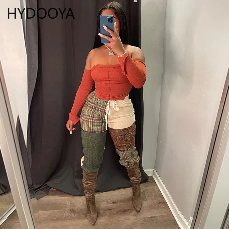 Fashion Plaid Printed Stitching Straight Pants for Women High Waist Drawstring Loose Casual Trouser Hipster Bell Bottom Leggings men knitted sweater japanese style harajuku printed graphic sweaters casual cotton streetwear sweaters pullovers hip hop hipster