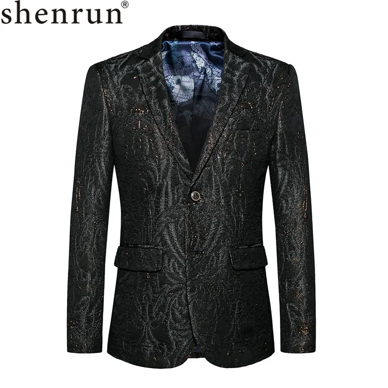 

Shenrun Men Black Casual Blazer Fashion Print Jacket Slim Fit Groom Suit Jackets Singers Host Party Prom Stage Costumes M- 6XL