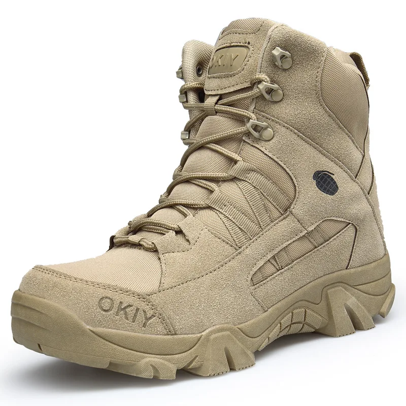 

Man Genuine Leather Desert Military Combat Tactical Boots Special Forces High Top Army Boots With Side Zipper For Men Work Shoes