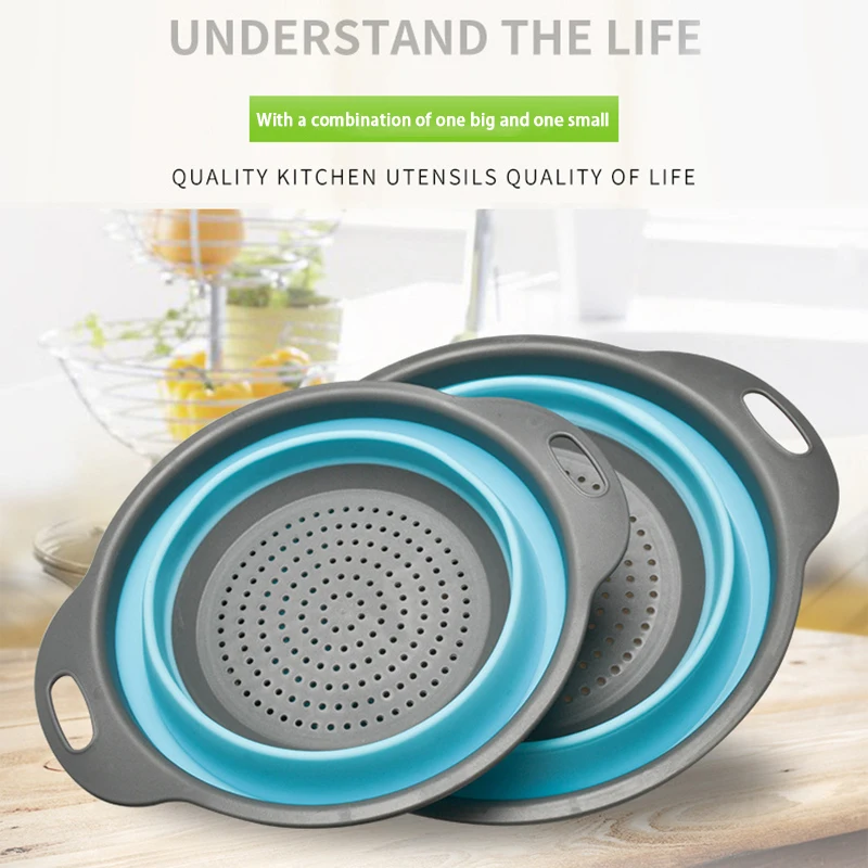 

2pc Foldable Drain Basket Colander Fruit Vegetable Washing Basket Strainer Collapsible Drainer with Handle Kitchen Storage Tools