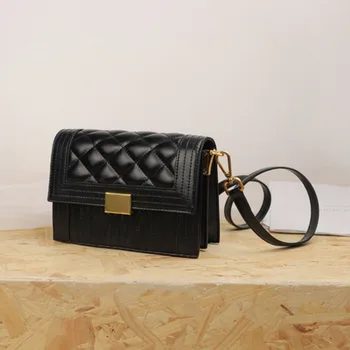 

Korean Niche Design Vintage Cowhide Texture Bag Women Bag 2020 New Simple Diamond Lattice Shoulder-bag Solid A196
