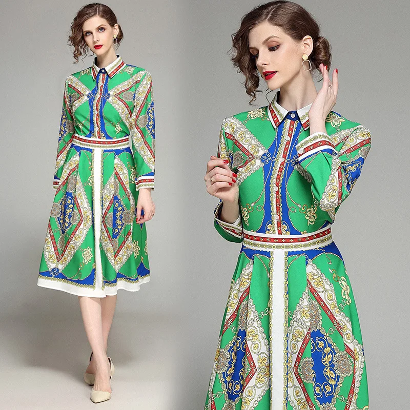 

7211 # Europe And America Fashion Slim Fit Slimming Versatile Positioning Floral Printed Dress