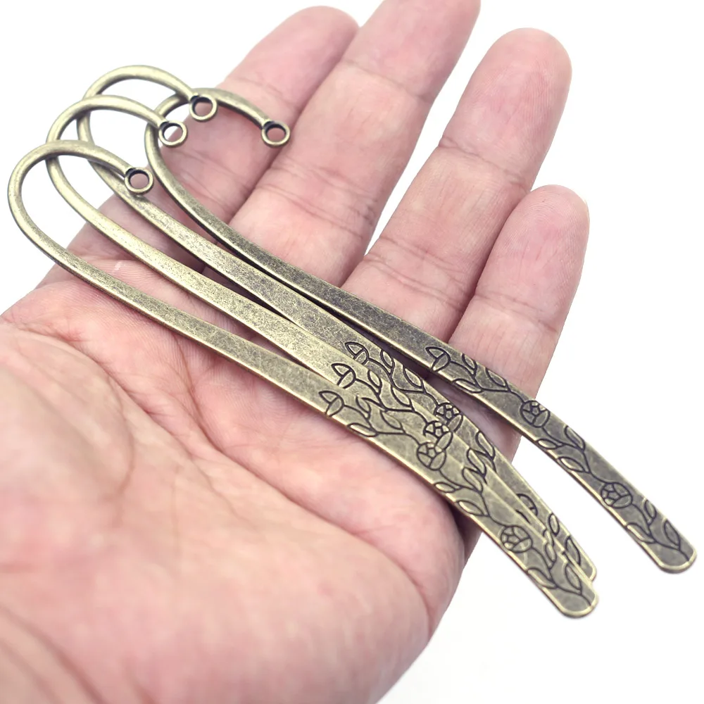 50Pcs Bronze Tone Bookmarks For Book Reading Rose Flowers Carved Jewelry DIY Making Findings 122mm